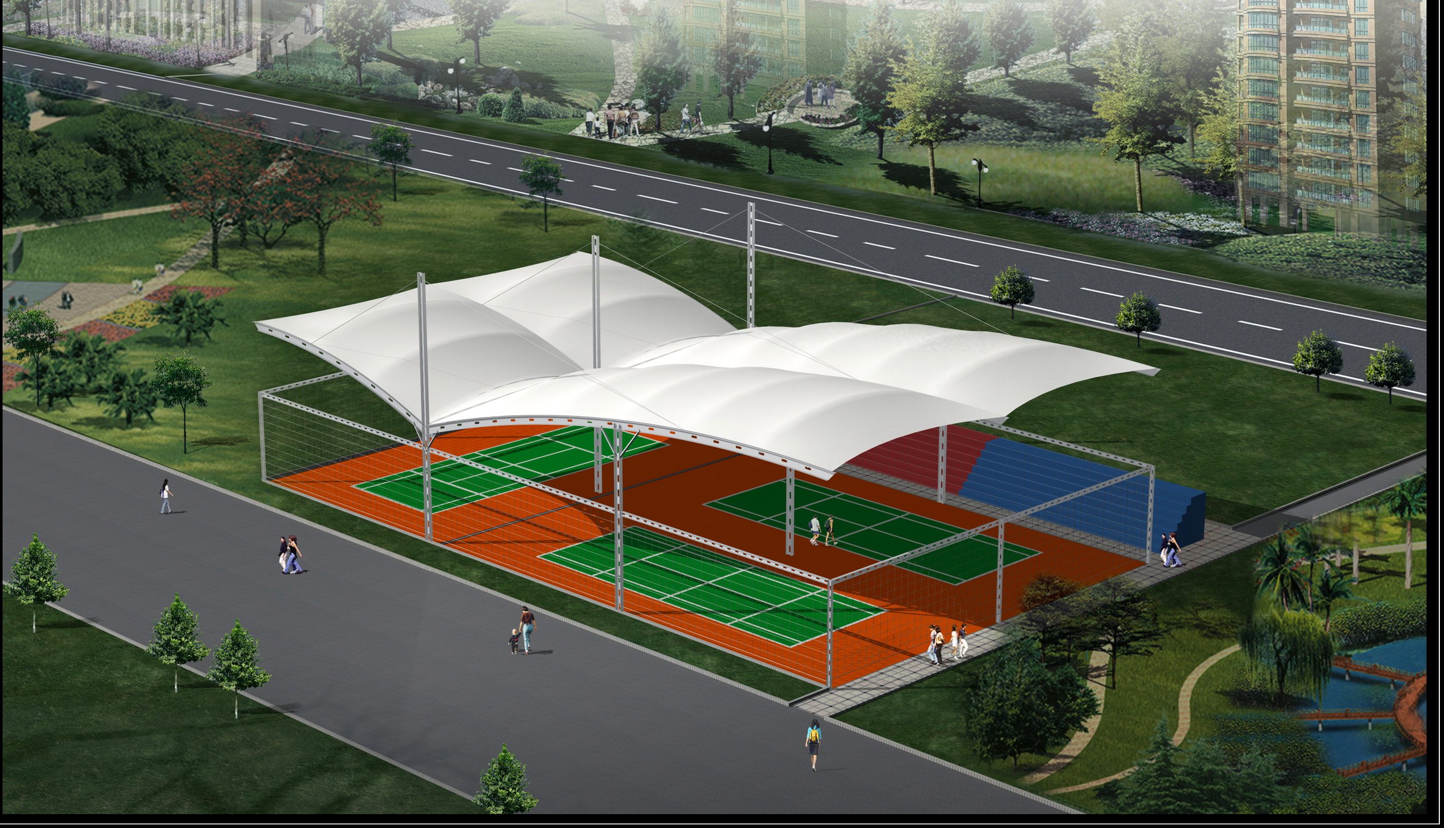 充电桩膜结构车棚施工-2